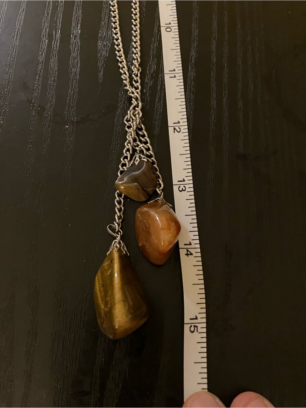 Vintage silver-tone necklace with brown and amber Genuine Stones pendants - Picture 3 of 3